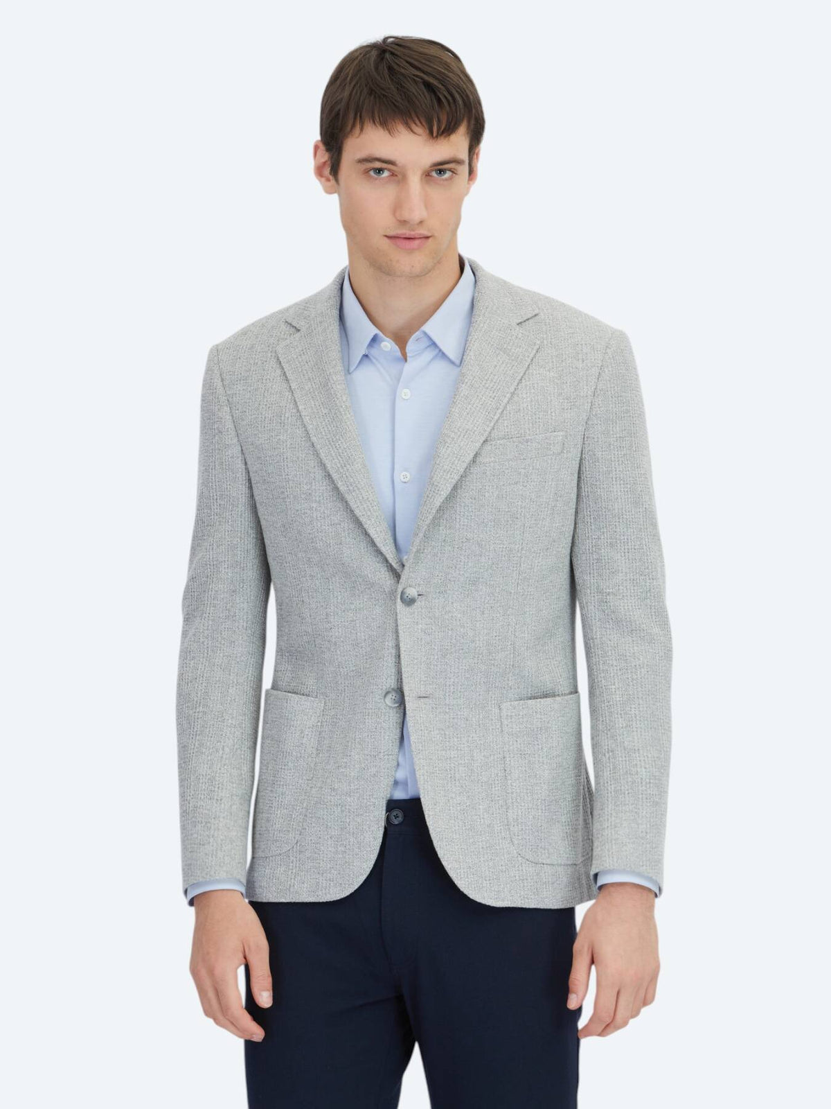 Grau karierte Modern Fit Baumwollmischung Jacke