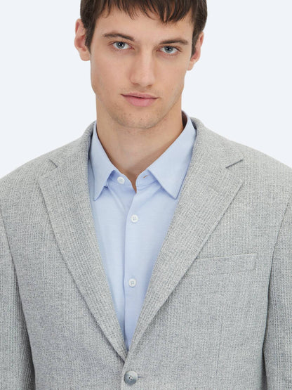 Grau karierte Modern Fit Baumwollmischung Jacke