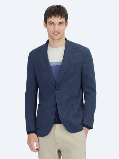 Dunkelblau Gestreiftes Modern Fit Jackett