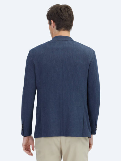 Dunkelblau Gestreiftes Modern Fit Jackett