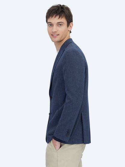 Dunkelblau Gestreiftes Modern Fit Jackett