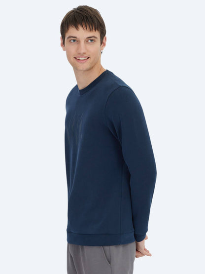 Marineblauer Rundhalsausschnitt Muster Sweatshirt