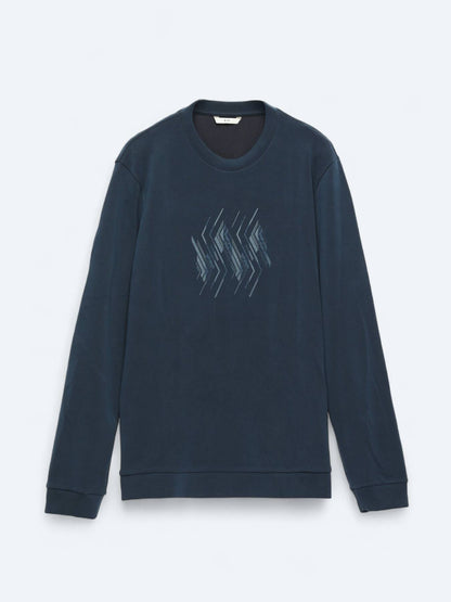Marineblauer Rundhalsausschnitt Muster Sweatshirt