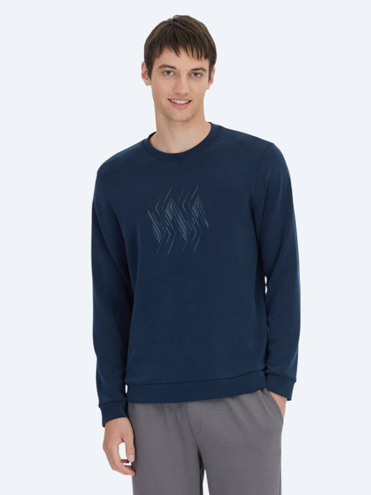 Marineblauer Rundhalsausschnitt Muster Sweatshirt