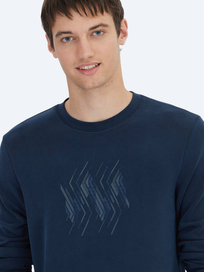Marineblauer Rundhalsausschnitt Muster Sweatshirt