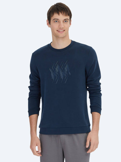 Marineblauer Rundhalsausschnitt Muster Sweatshirt