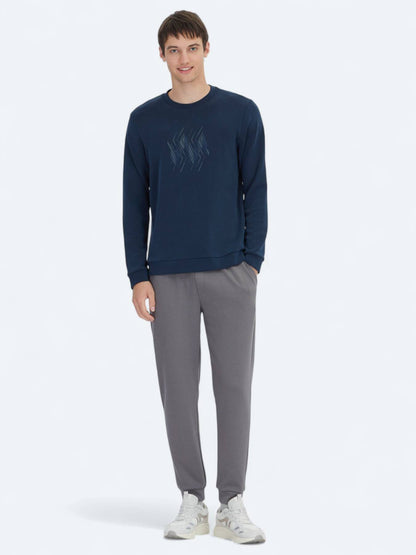 Marineblauer Rundhalsausschnitt Muster Sweatshirt