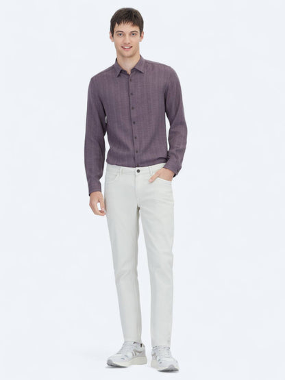 Ecru Weben Slim Fit Freizeit Baumwollmischung Hose