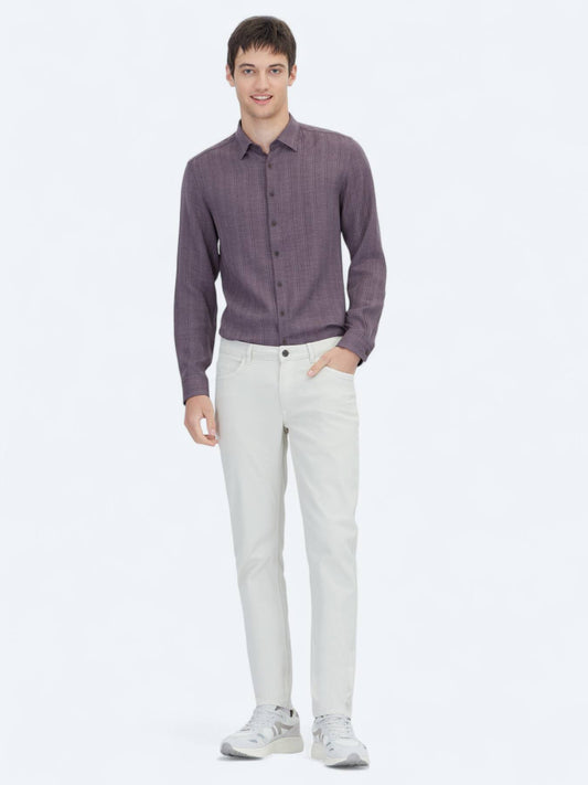 Ecru Weben Slim Fit Freizeit Baumwollmischung Hose