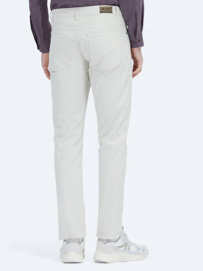 Ecru Weben Slim Fit Freizeit Baumwollmischung Hose