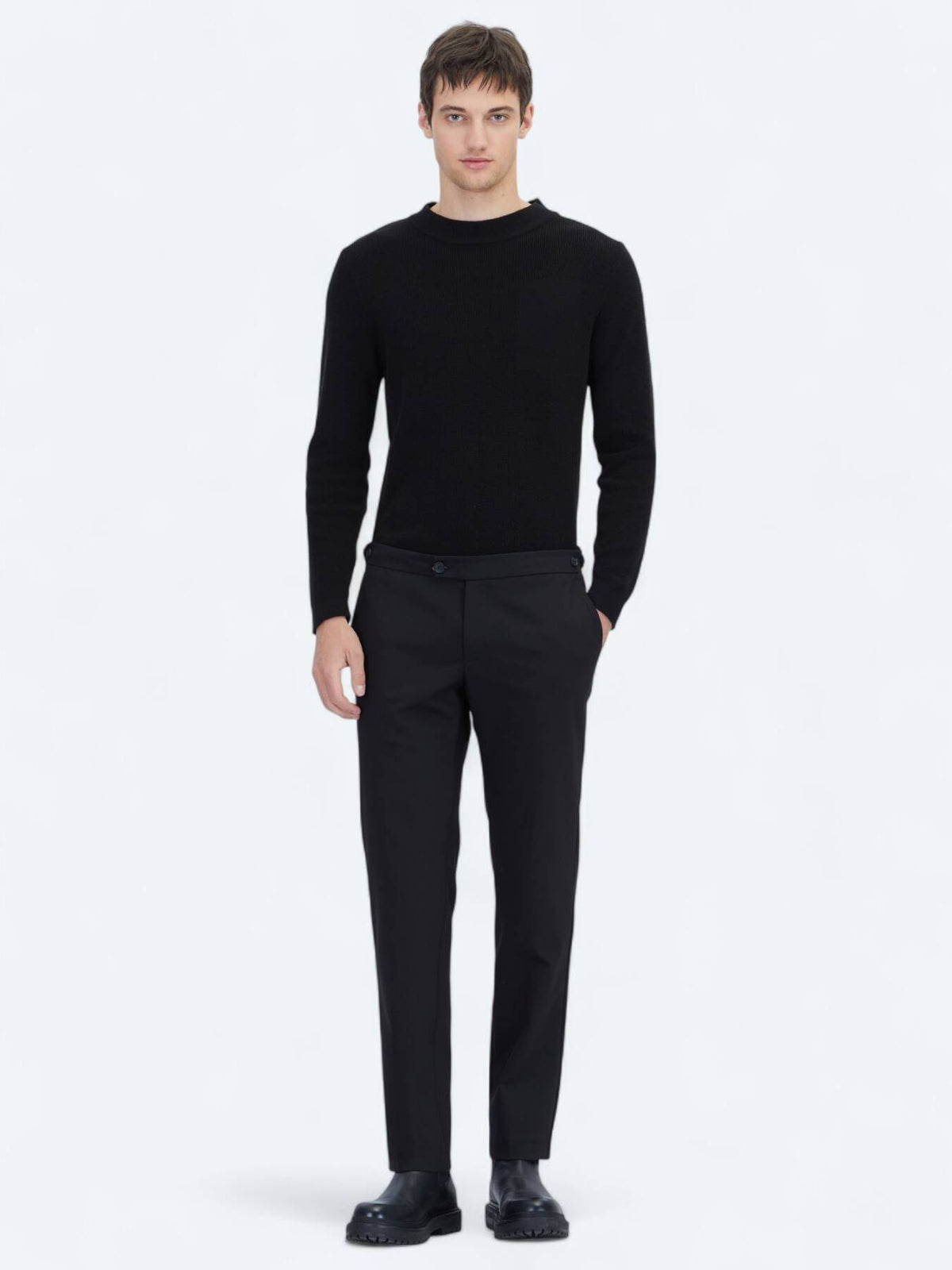 Schwarze Weberei Regular Fit Smart Casual Baumwollmischung Hose
