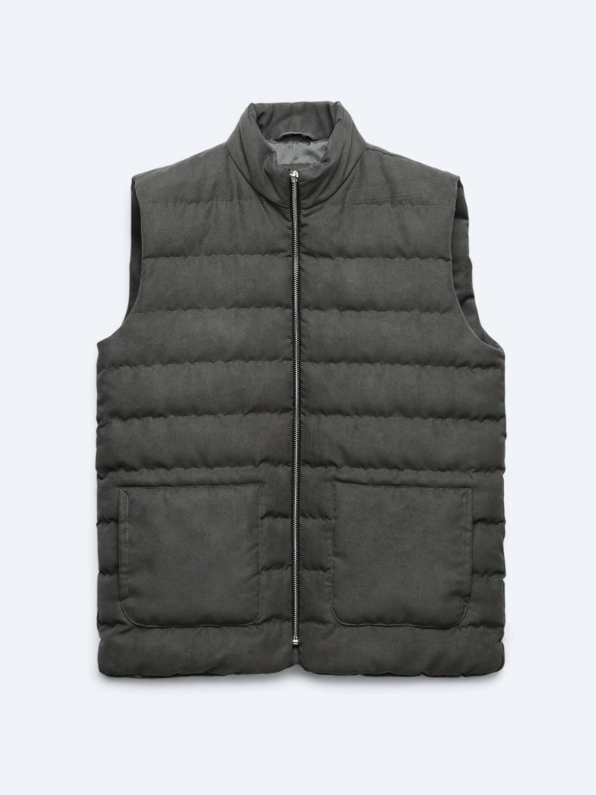 Grau Regular Fit Rollkragen Freizeit Web Puffer Weste