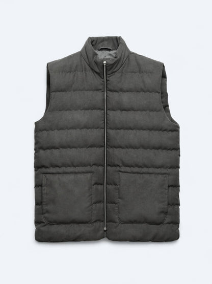 Grau Regular Fit Rollkragen Freizeit Web Puffer Weste