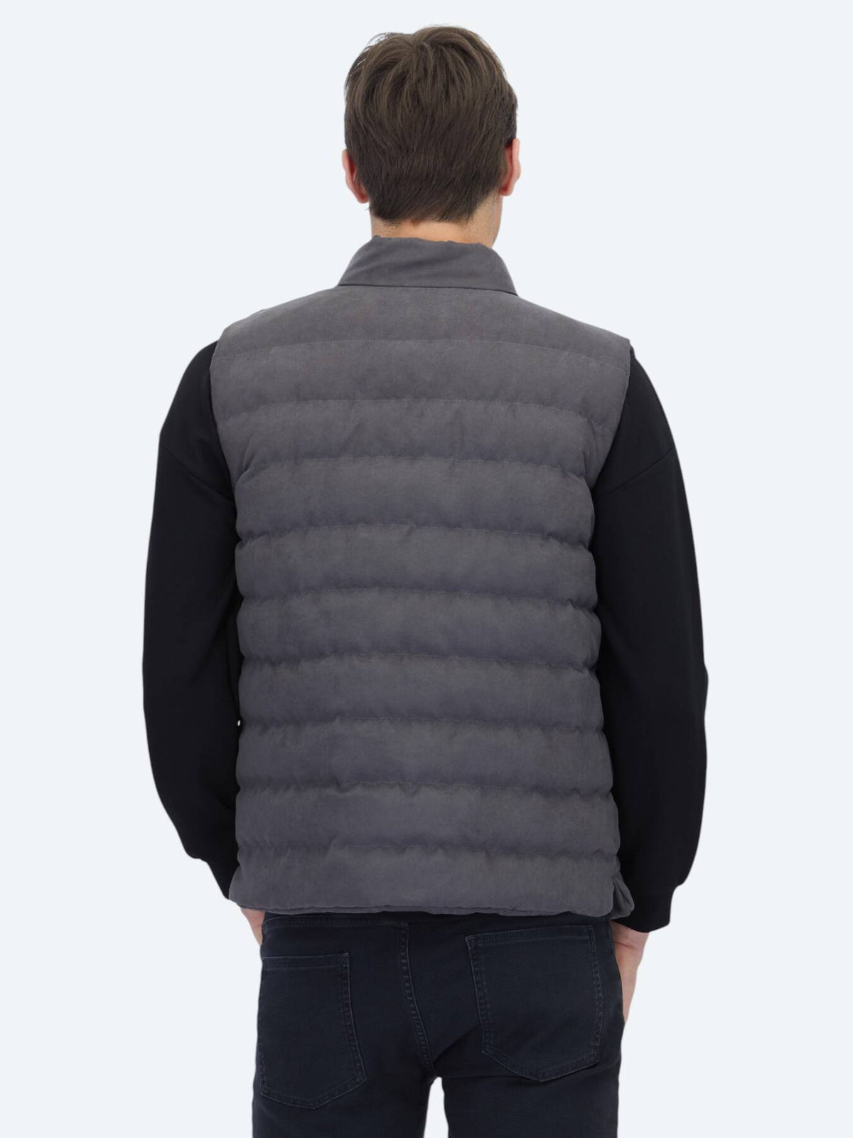 Grau Regular Fit Rollkragen Freizeit Web Puffer Weste