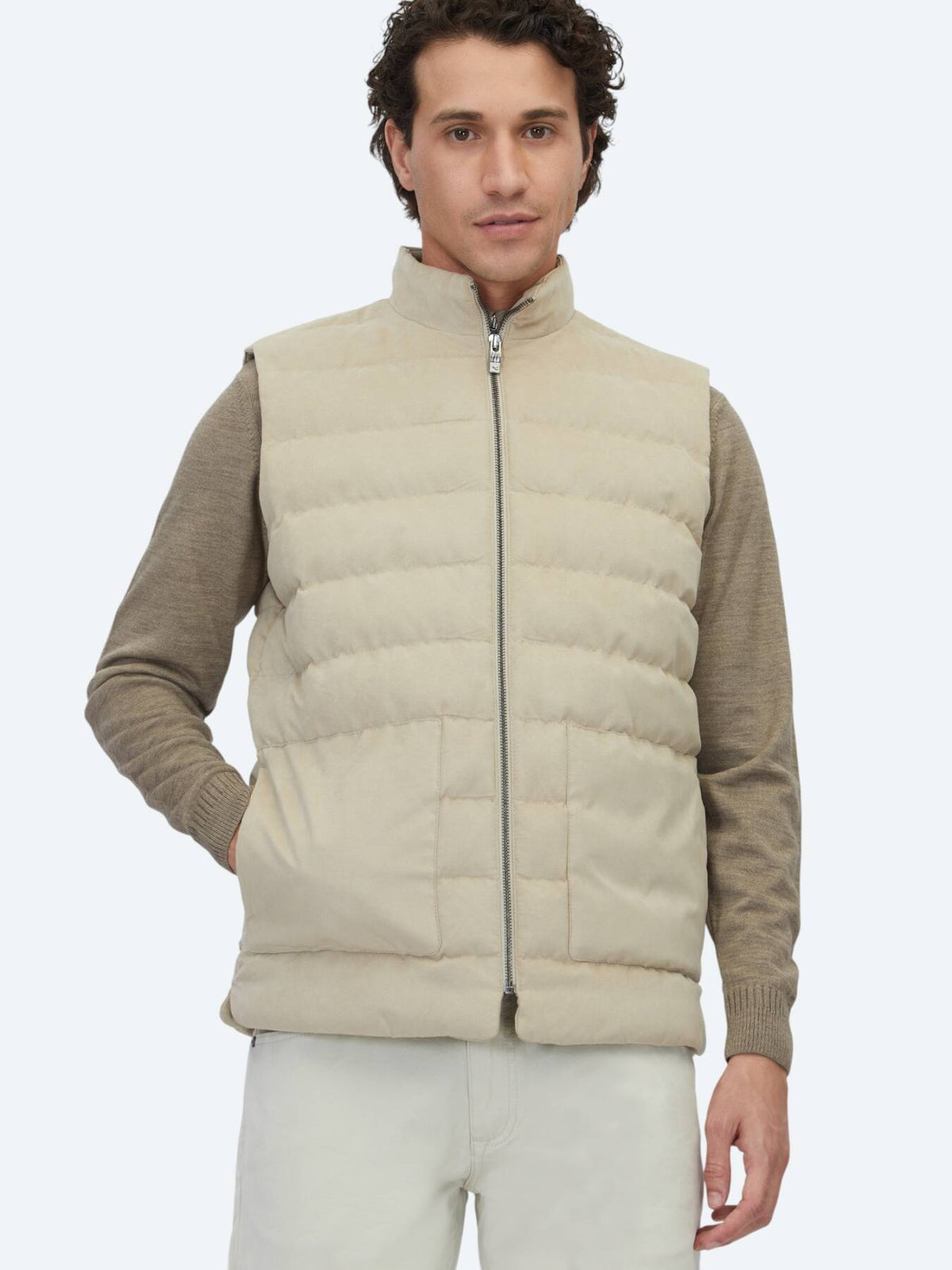 Beige Regular Fit Rollkragen Weste