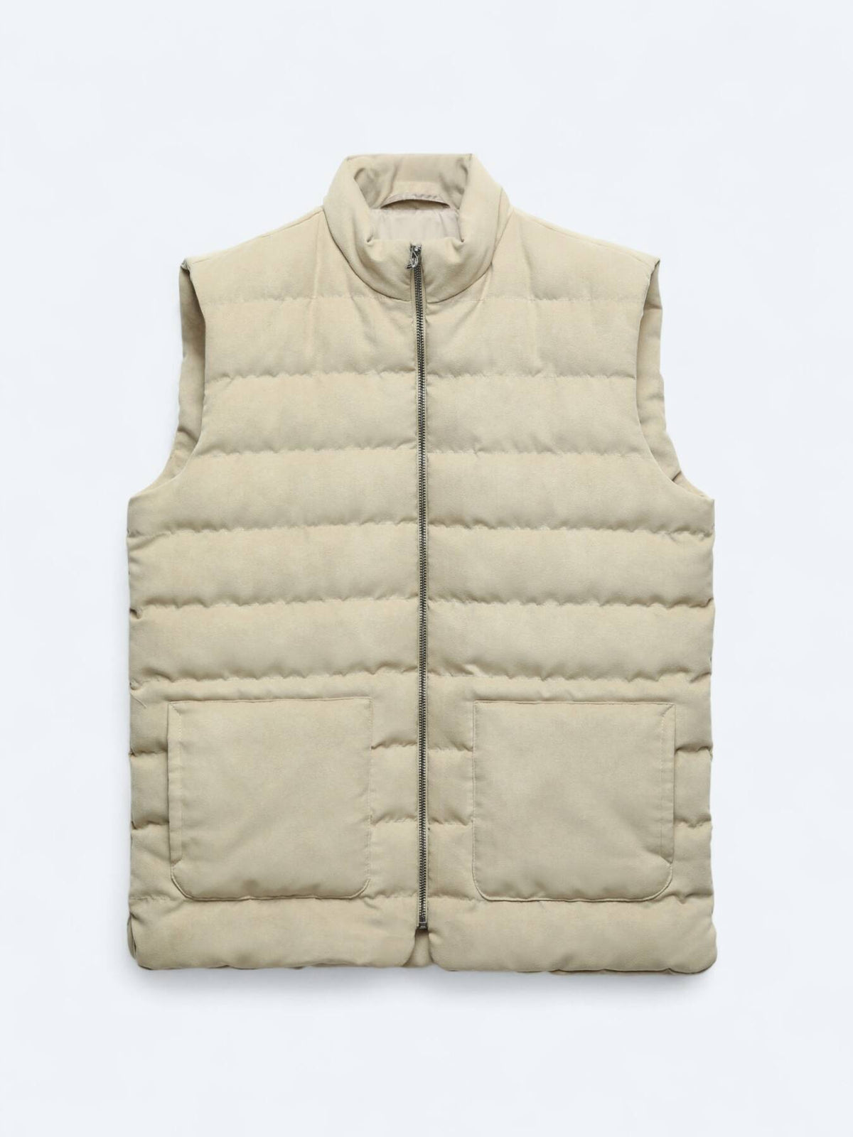 Beige Regular Fit Rollkragen Weste