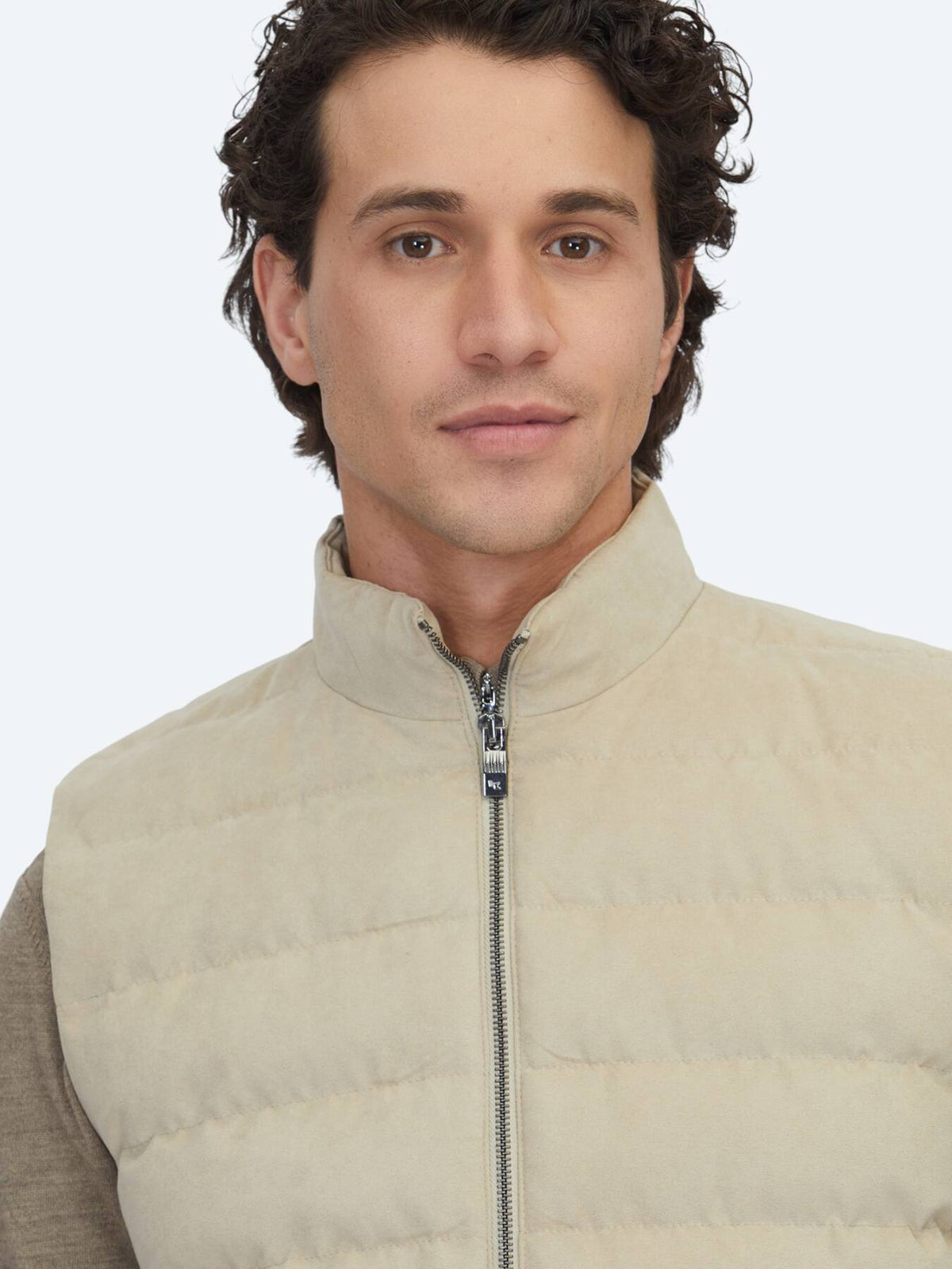 Beige Regular Fit Rollkragen Weste