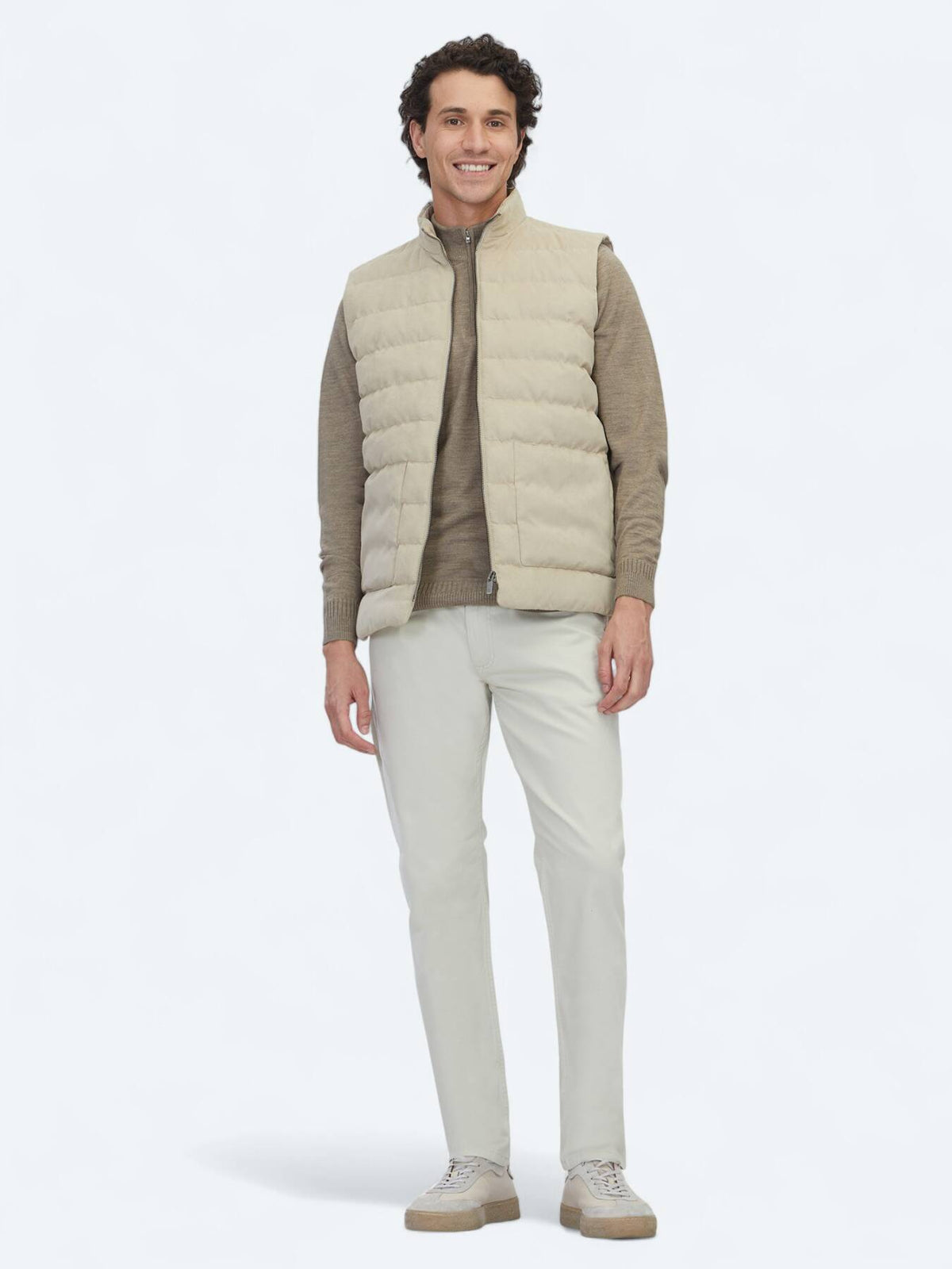 Beige Regular Fit Rollkragen Weste