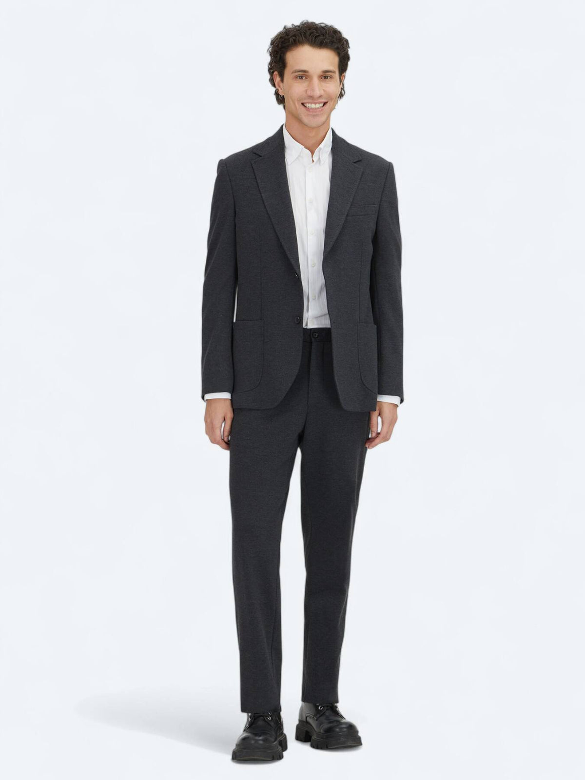 Kohle Schwarz Modern Fit Baumwollanzug