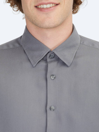 Grau Regular Fit Weben Freizeithemd