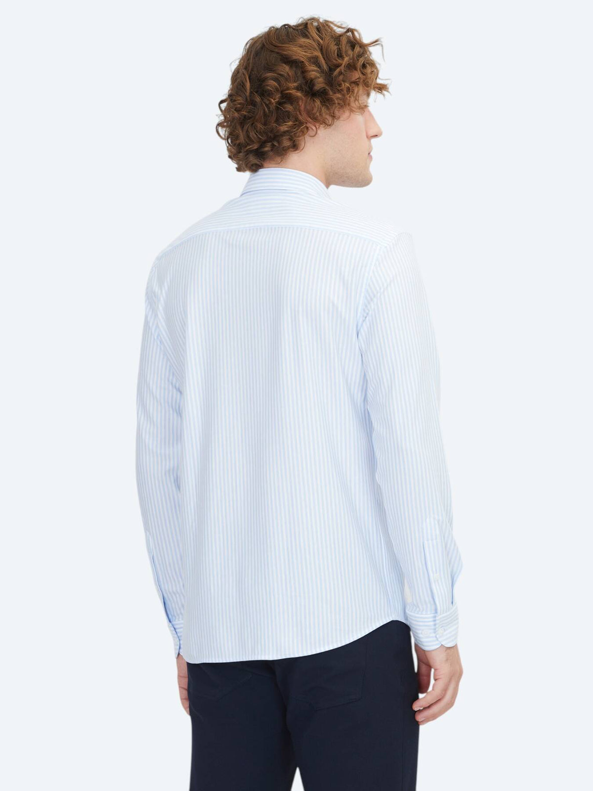 Blau Gestreiftes Regular Fit Strick Sport Baumwollmischung Hemd