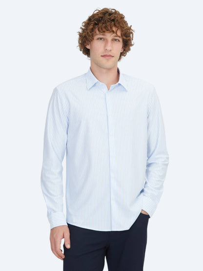 Blau Gestreiftes Regular Fit Strick Sport Baumwollmischung Hemd