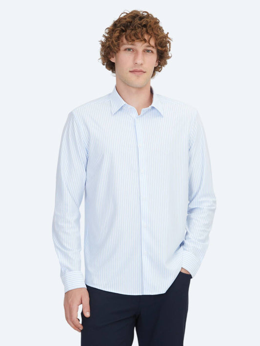 Blau Gestreiftes Regular Fit Strick Sport Baumwollmischung Hemd