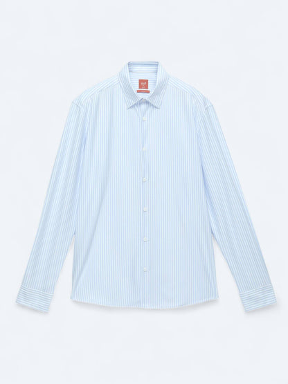 Blau Gestreiftes Regular Fit Strick Sport Baumwollmischung Hemd