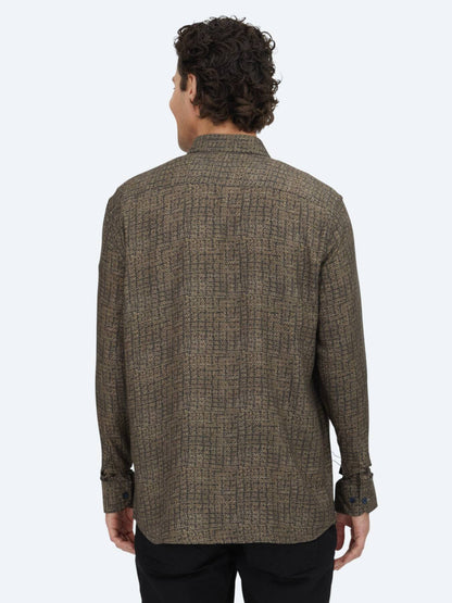 Braun Gestreift Regular Fit Weben Freizeit 100% Baumwolle Hemd