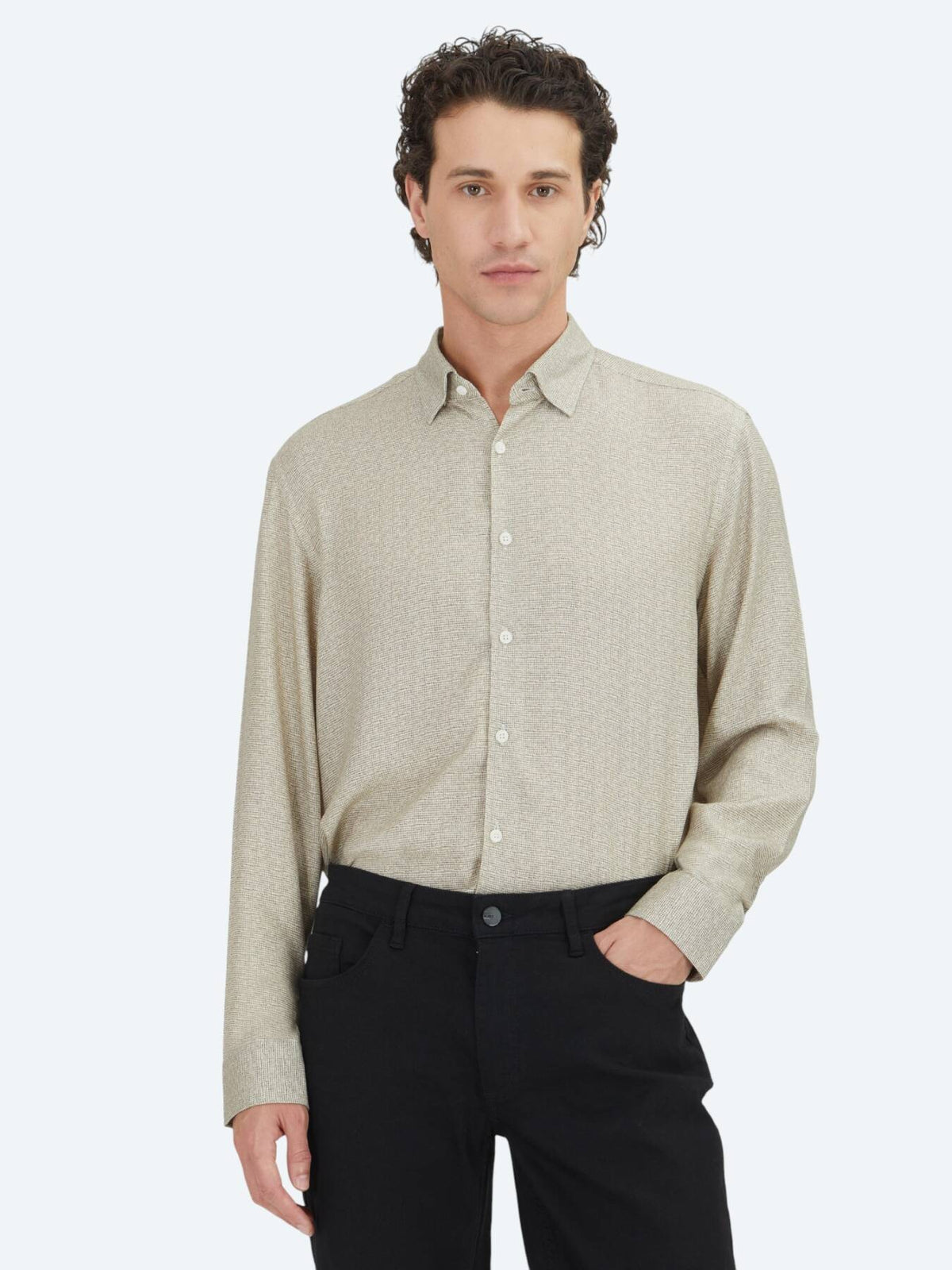 Beige Regular Fit Weben Casual 100% Baumwollhemd