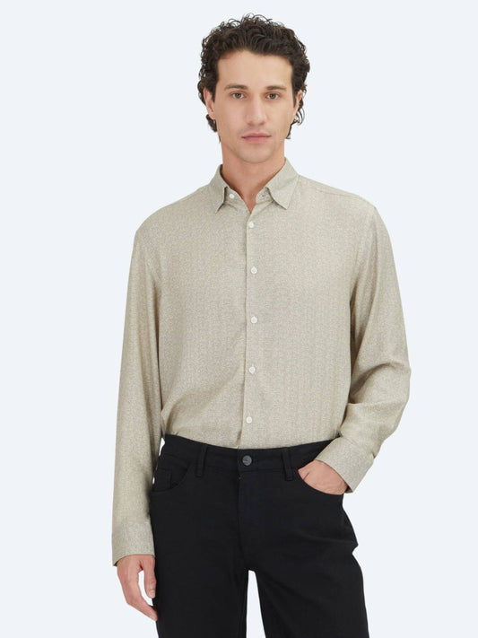 Beige Regular Fit Weben Casual 100% Baumwollhemd