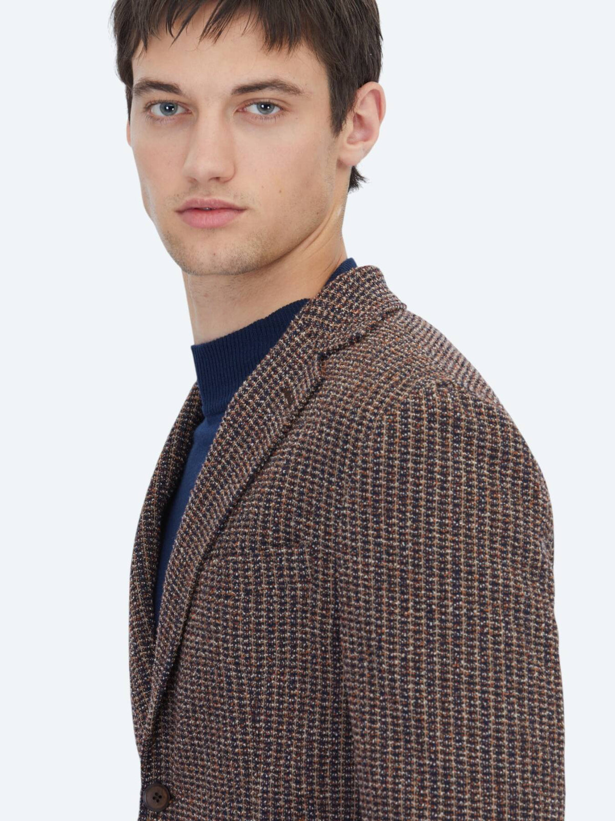 Marineblau gemusterte Modern Fit Baumwollmischungsjacke
