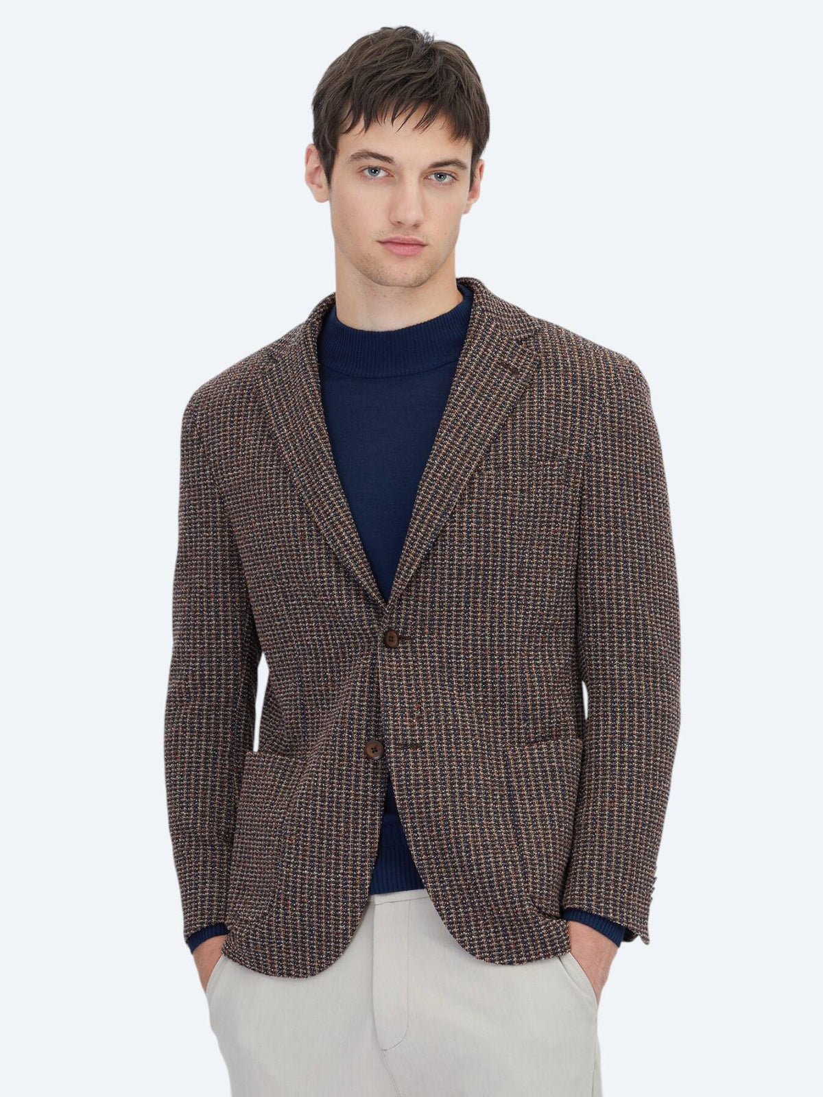 Marineblau gemusterte Modern Fit Baumwollmischungsjacke