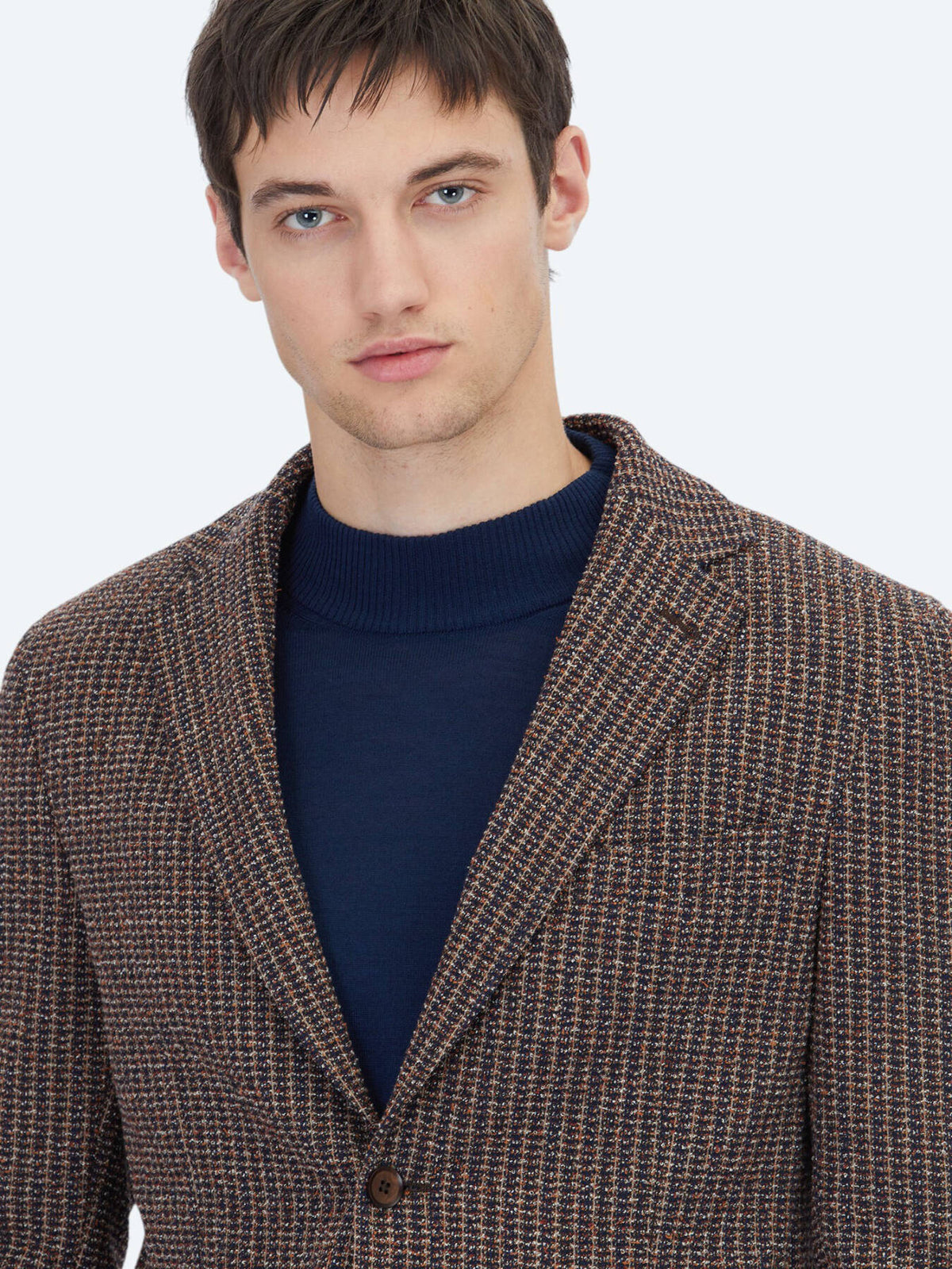 Marineblau gemusterte Modern Fit Baumwollmischungsjacke