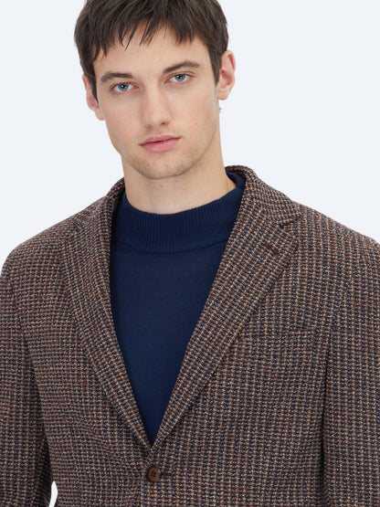 Marineblau gemusterte Modern Fit Baumwollmischungsjacke