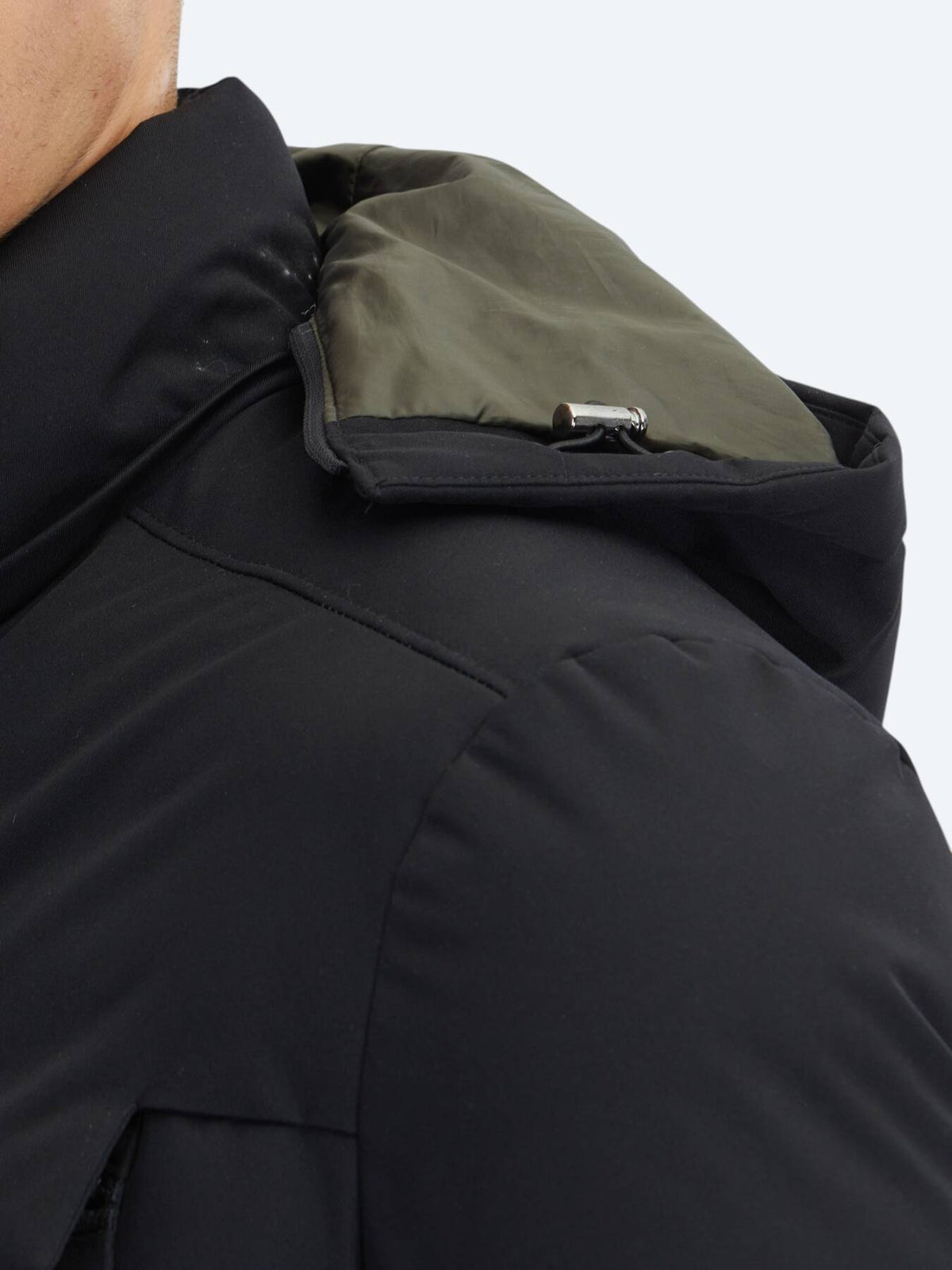 Schwarzer Regular Fit Kapuzen Casual Webmantel