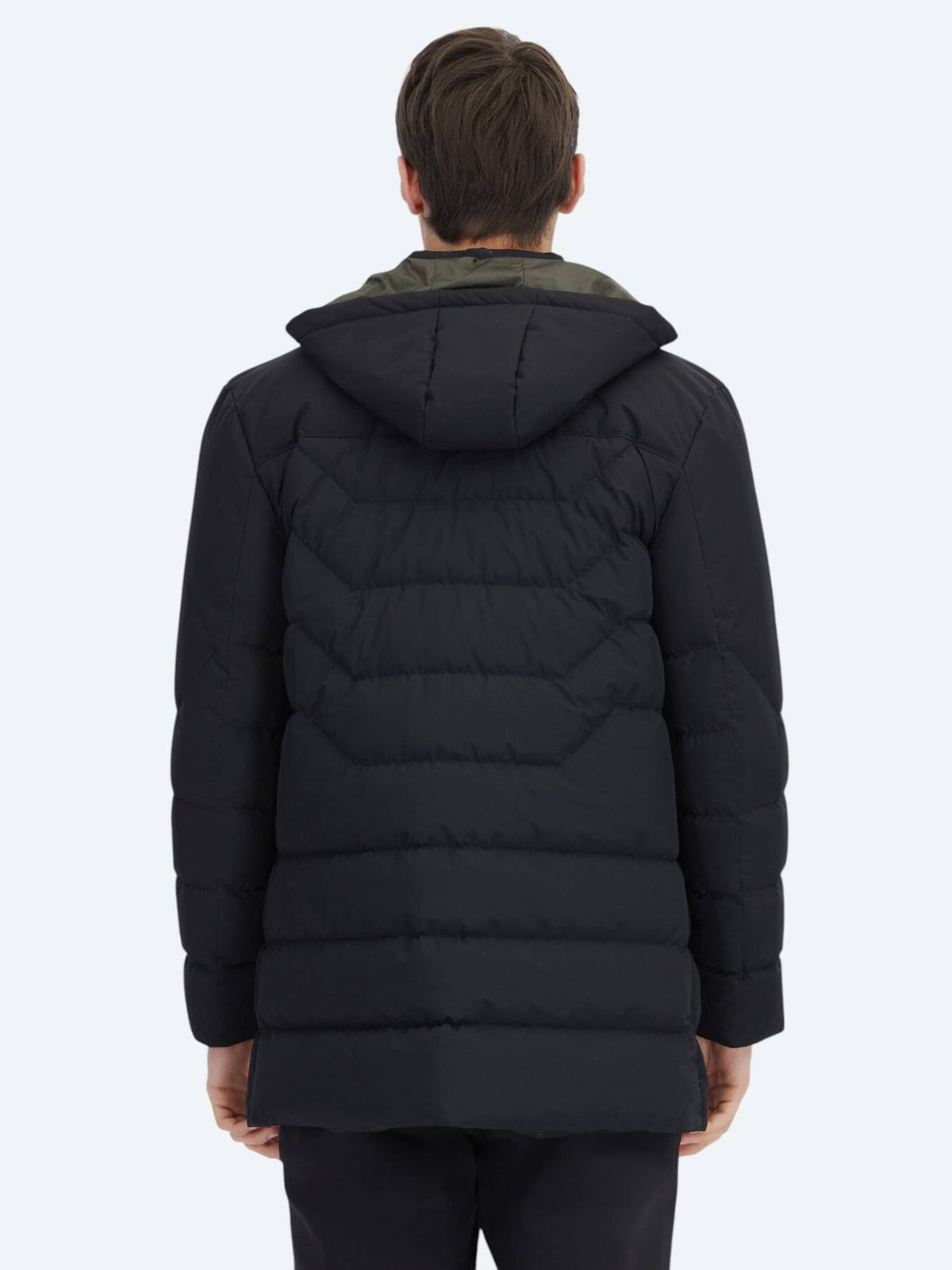 Schwarzer Regular Fit Kapuzen Casual Webmantel