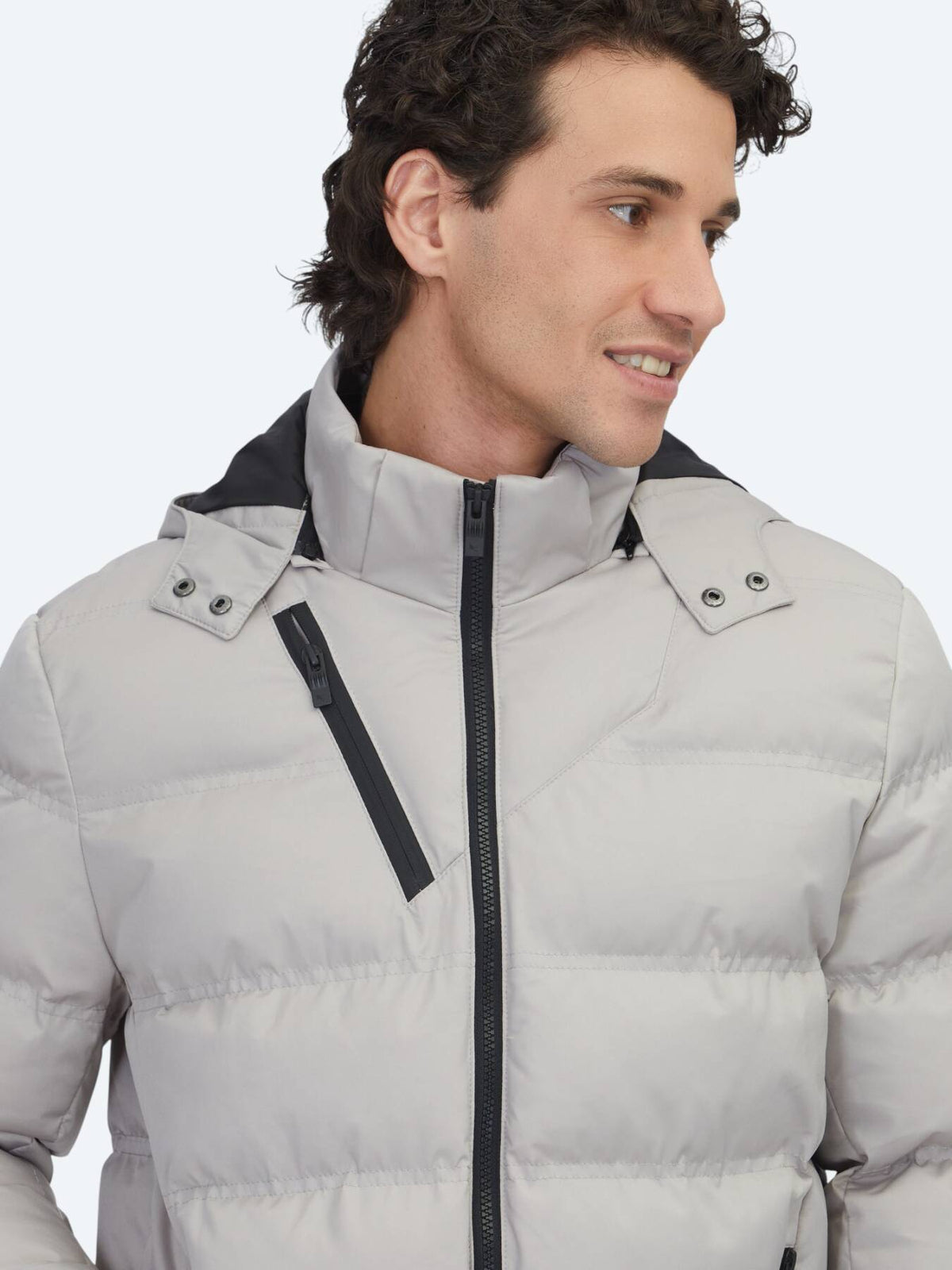 Beige Regular Fit Freizeitjacke mit abnehmbarer Kapuze