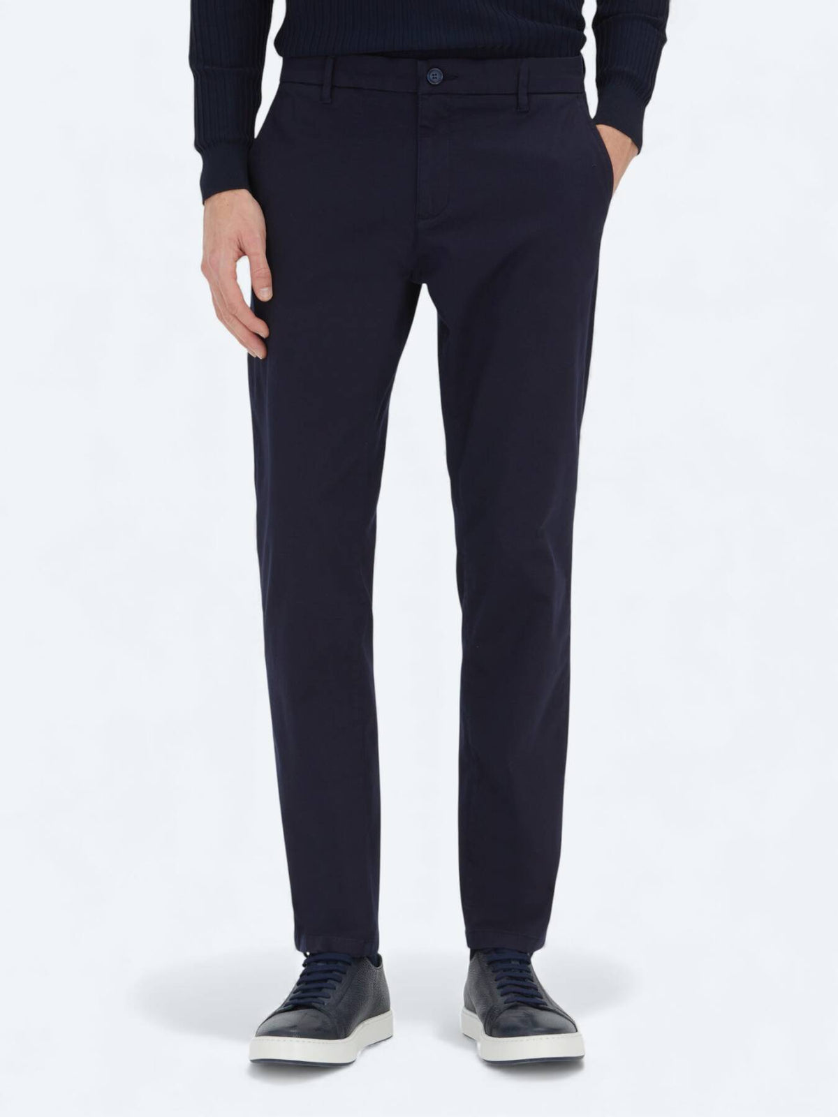 Marineblau Weben Regular Fit Freizeit Baumwollmischung Hose