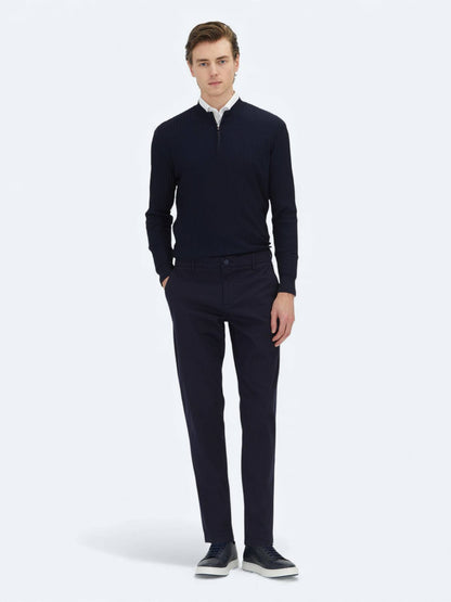 Marineblau Weben Regular Fit Freizeit Baumwollmischung Hose
