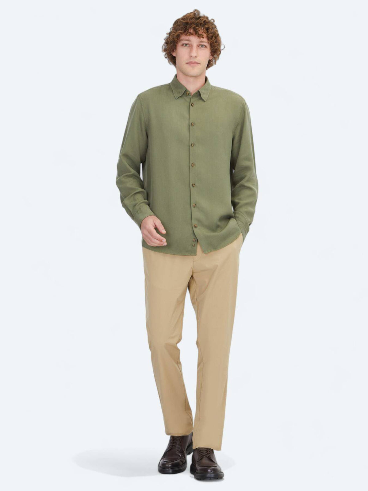 Khaki Regular Fit Weben Freizeithemd