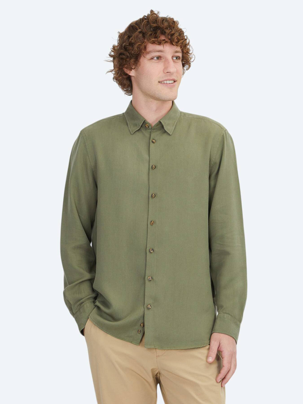 Khaki Regular Fit Weben Freizeithemd