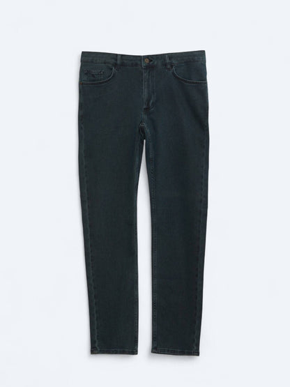 Marineblaue Slim-Fit Denim-Baumwollmischungshose