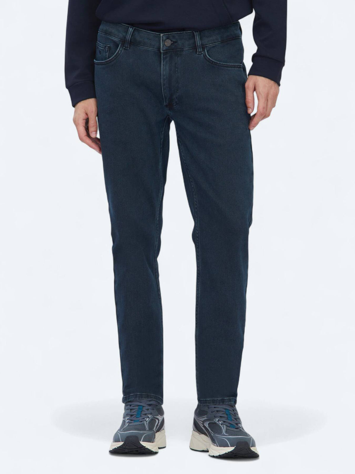 Marineblaue Slim-Fit Denim-Baumwollmischungshose