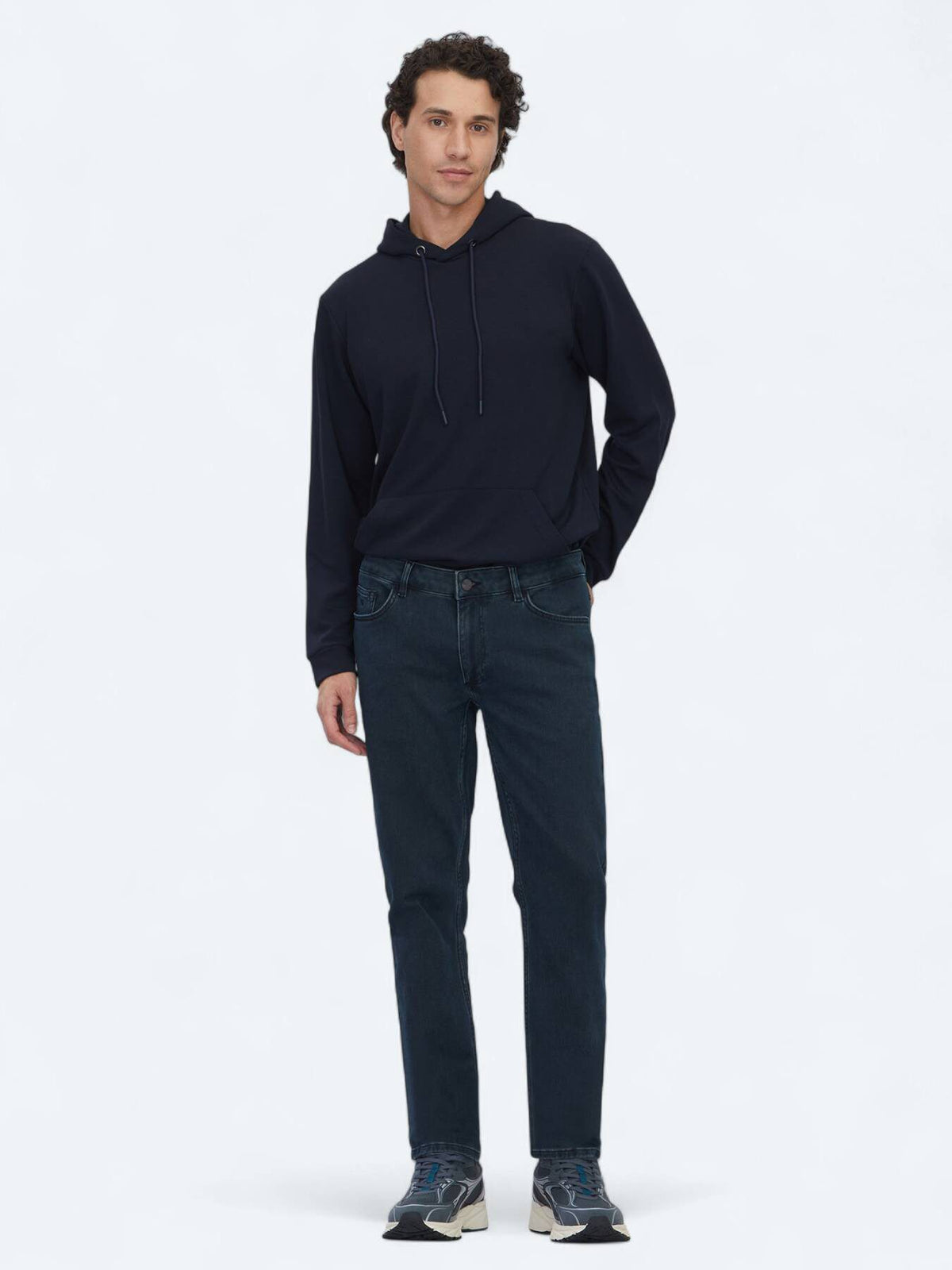 Marineblaue Slim-Fit Denim-Baumwollmischungshose