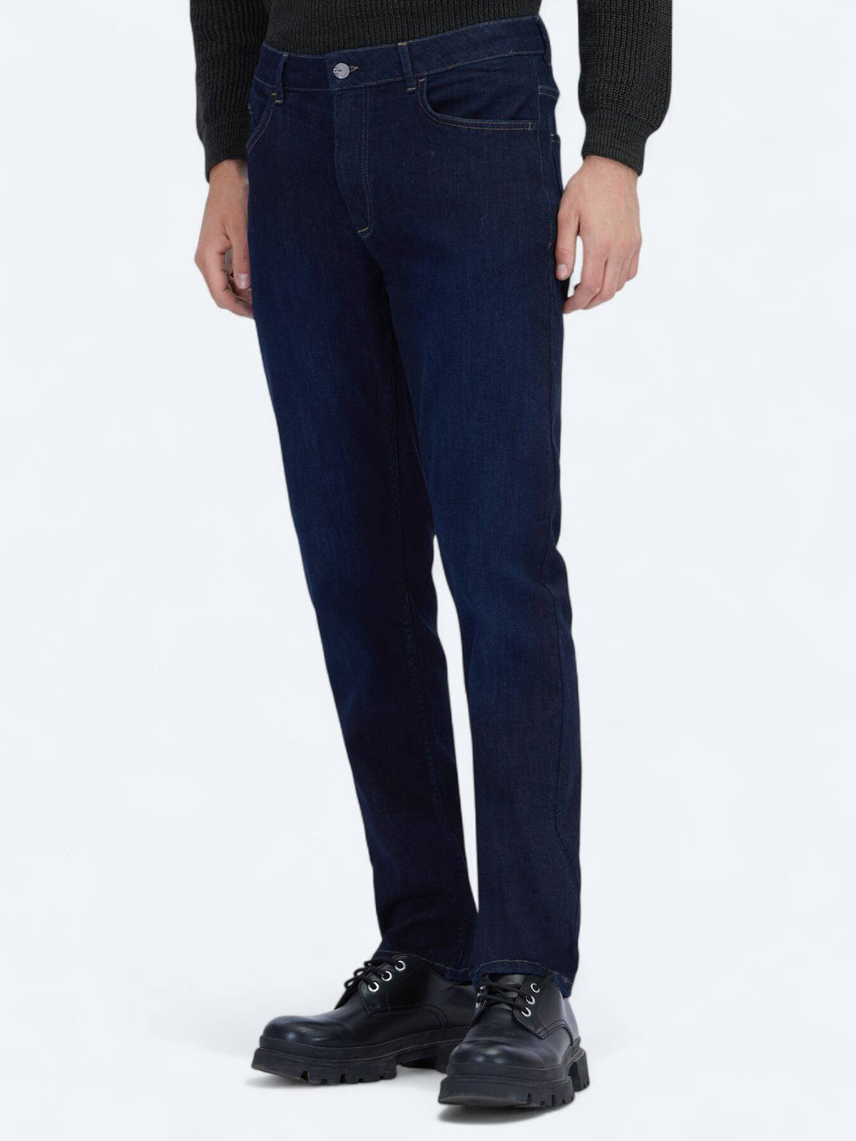 Marineblaue Slim-Fit Denim-Baumwollmischungshose