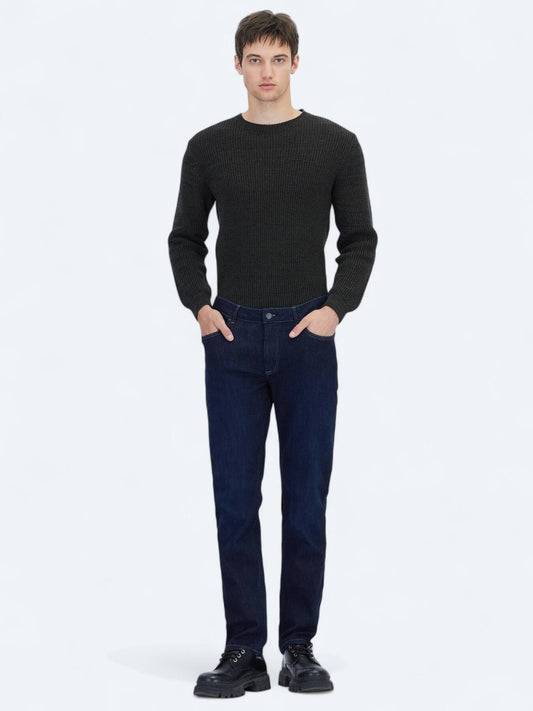 Marineblaue Slim-Fit Denim-Baumwollmischungshose
