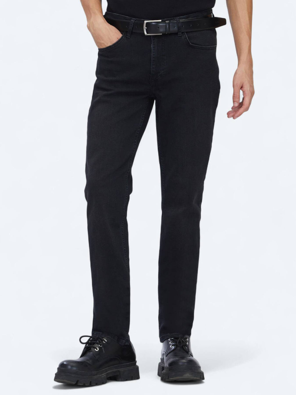 Schwarze Velours Slim Fit Jeans