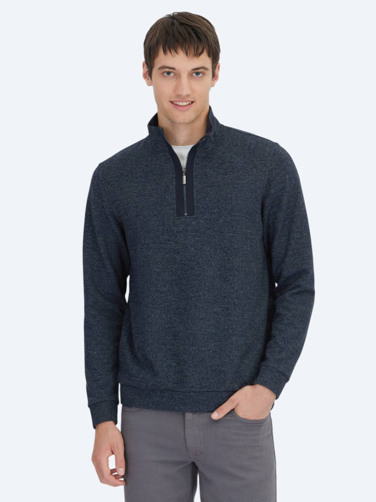 Navy Blau Rollkragen Gestreiftes Sweatshirt
