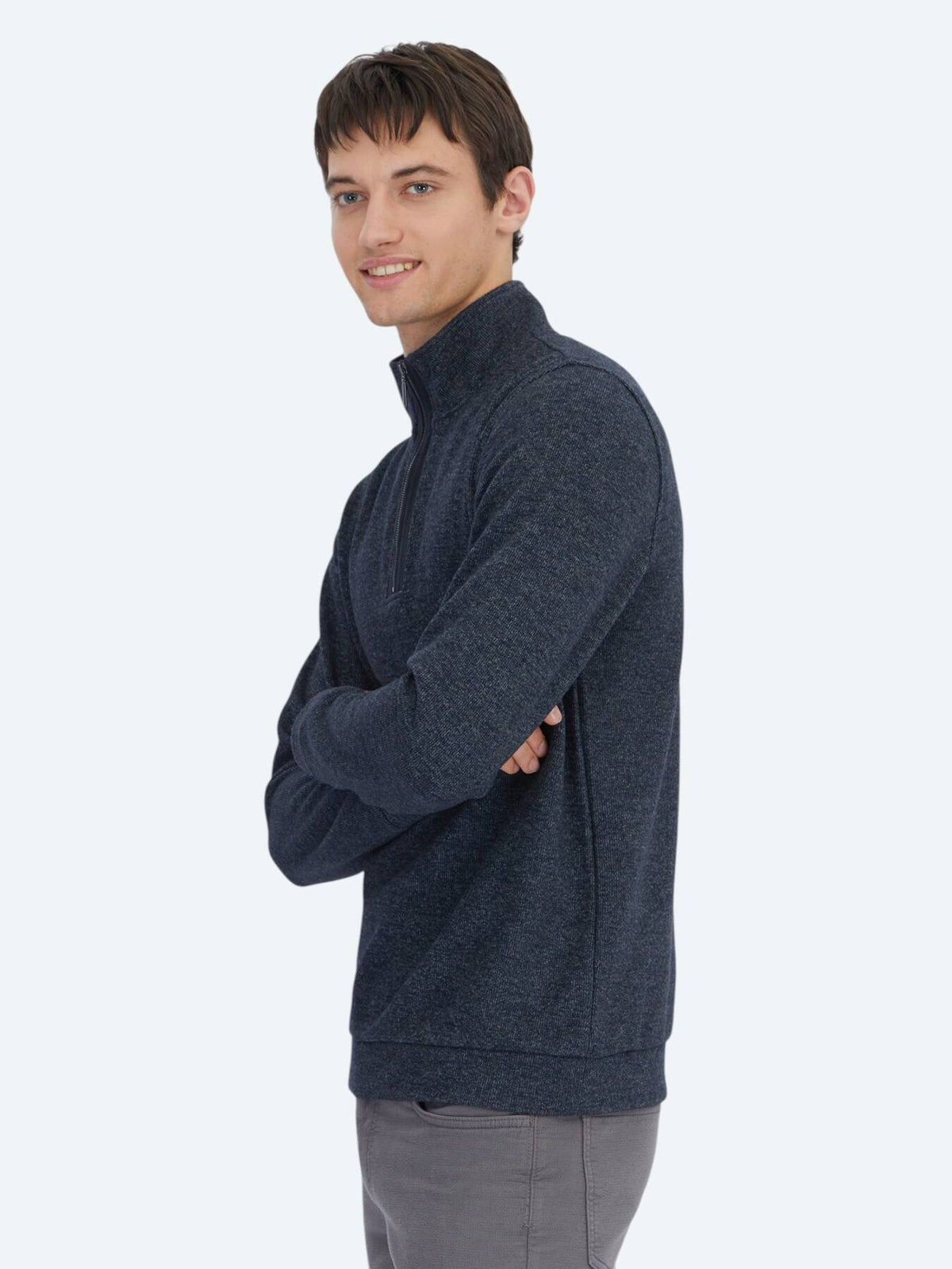 Navy Blau Rollkragen Gestreiftes Sweatshirt